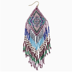 ZAD ZAD Southwest Style Purple Blue Bead Fringe Earrings