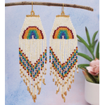 ZAD ZAD White Rainbow Fringe Beaded Earrings