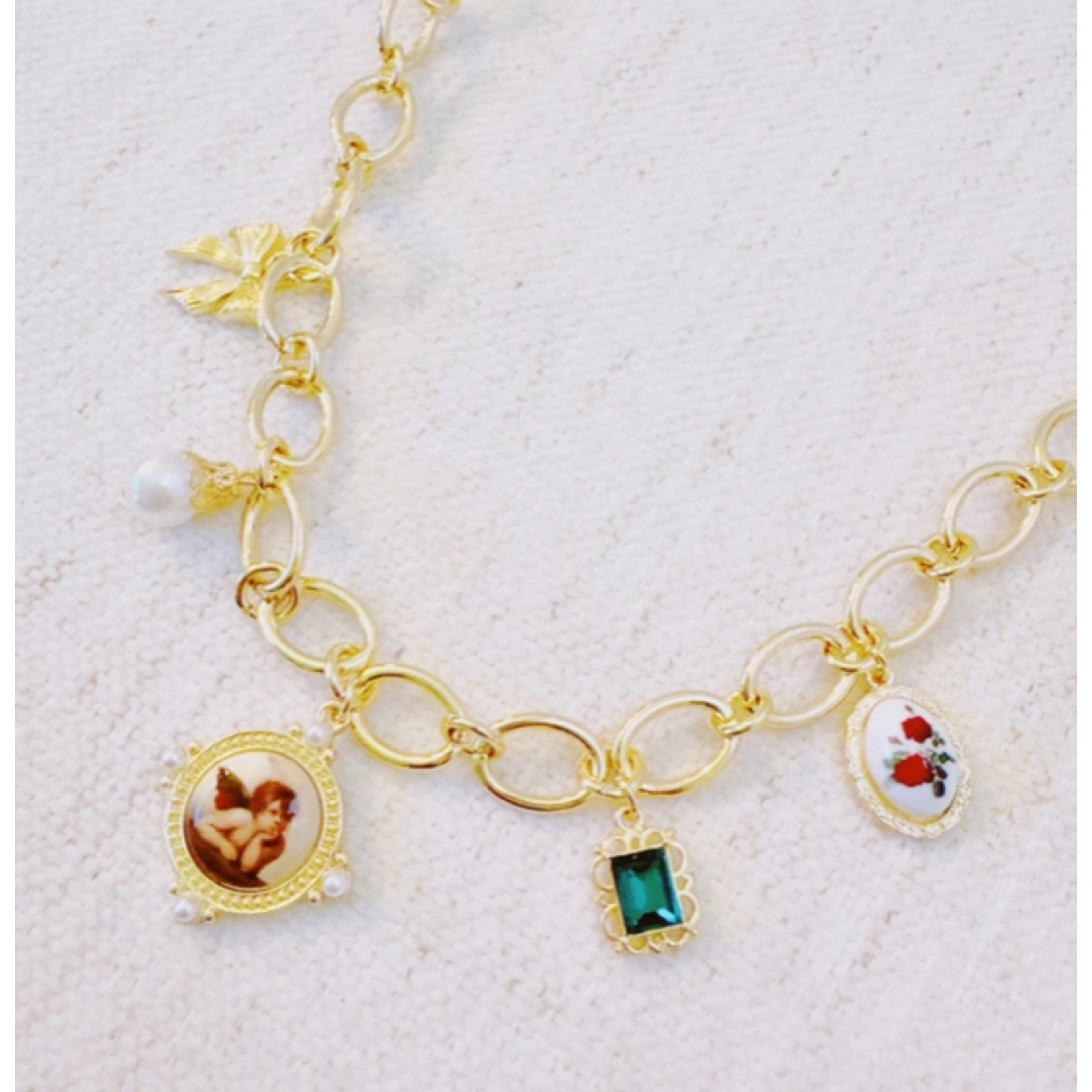 Endless August Supply Co, E&Y Angel & Rose Charm Necklace – Bold Gold Chain