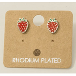Fame Accessories FA Gold Dipped Epoxy Strawberry Stud Earrings Silver