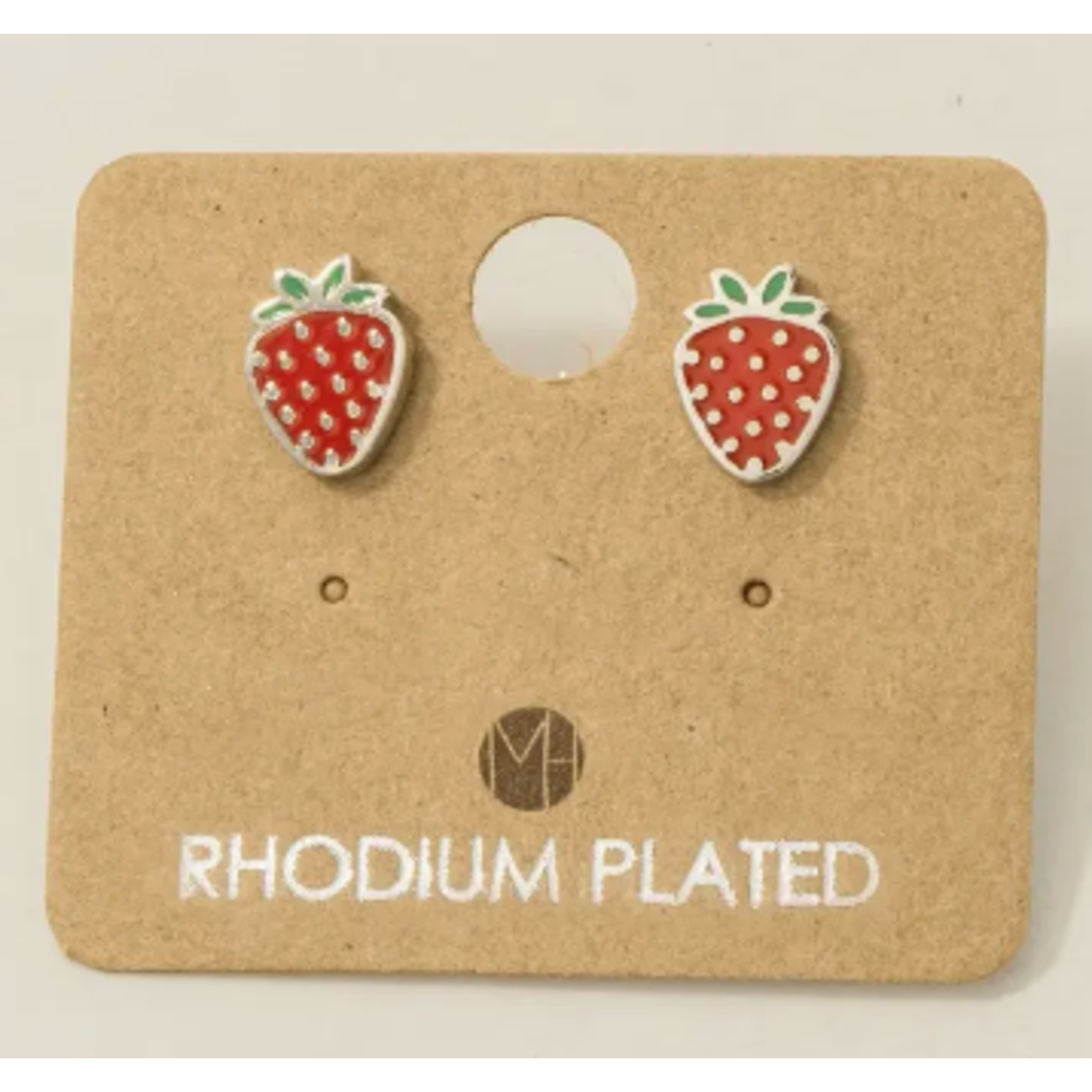 Fame Accessories FA Gold Dipped Epoxy Strawberry Stud Earrings Silver