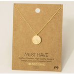 Fame Accessories FA Gold Dipped Etched Mountain Coin Pendant Necklace Gold