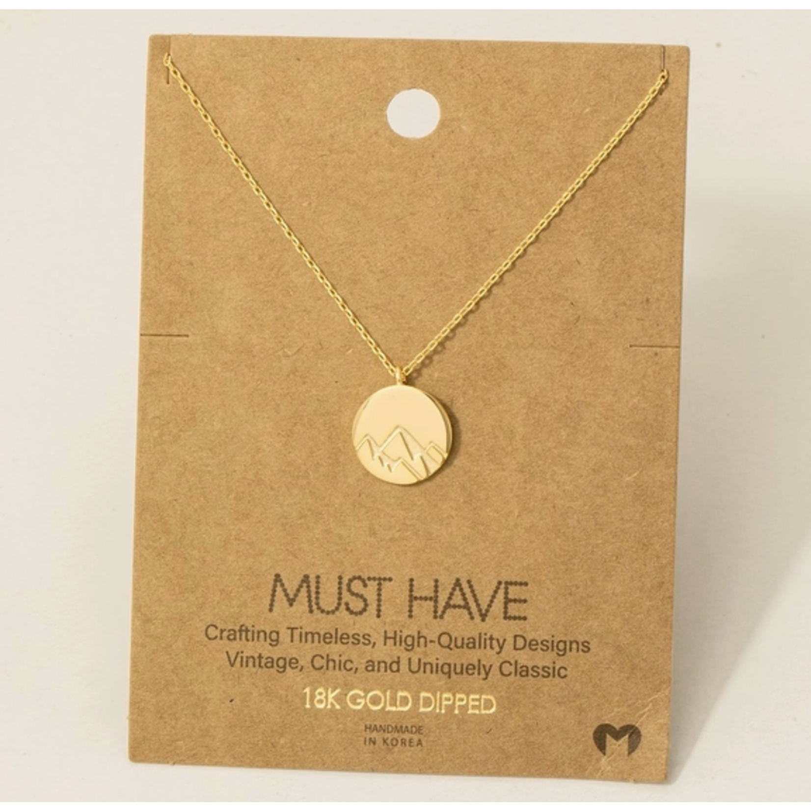 Fame Accessories FA Gold Dipped Etched Mountain Coin Pendant Necklace Gold