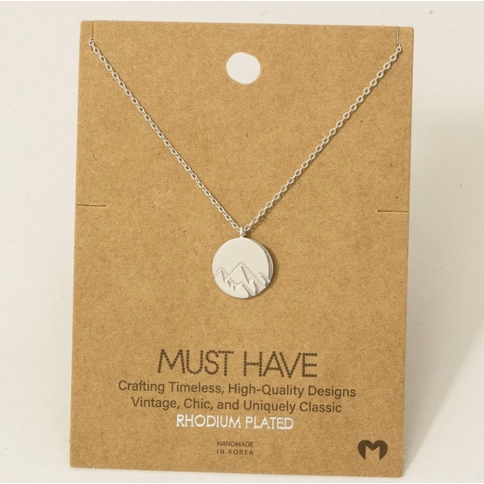 Fame Accessories FA Gold Dipped Etched Mountain Coin Pendant Necklace Silver