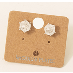 Fame Accessories FA Mini Hexagon Gemstone Stud Earrings Silver