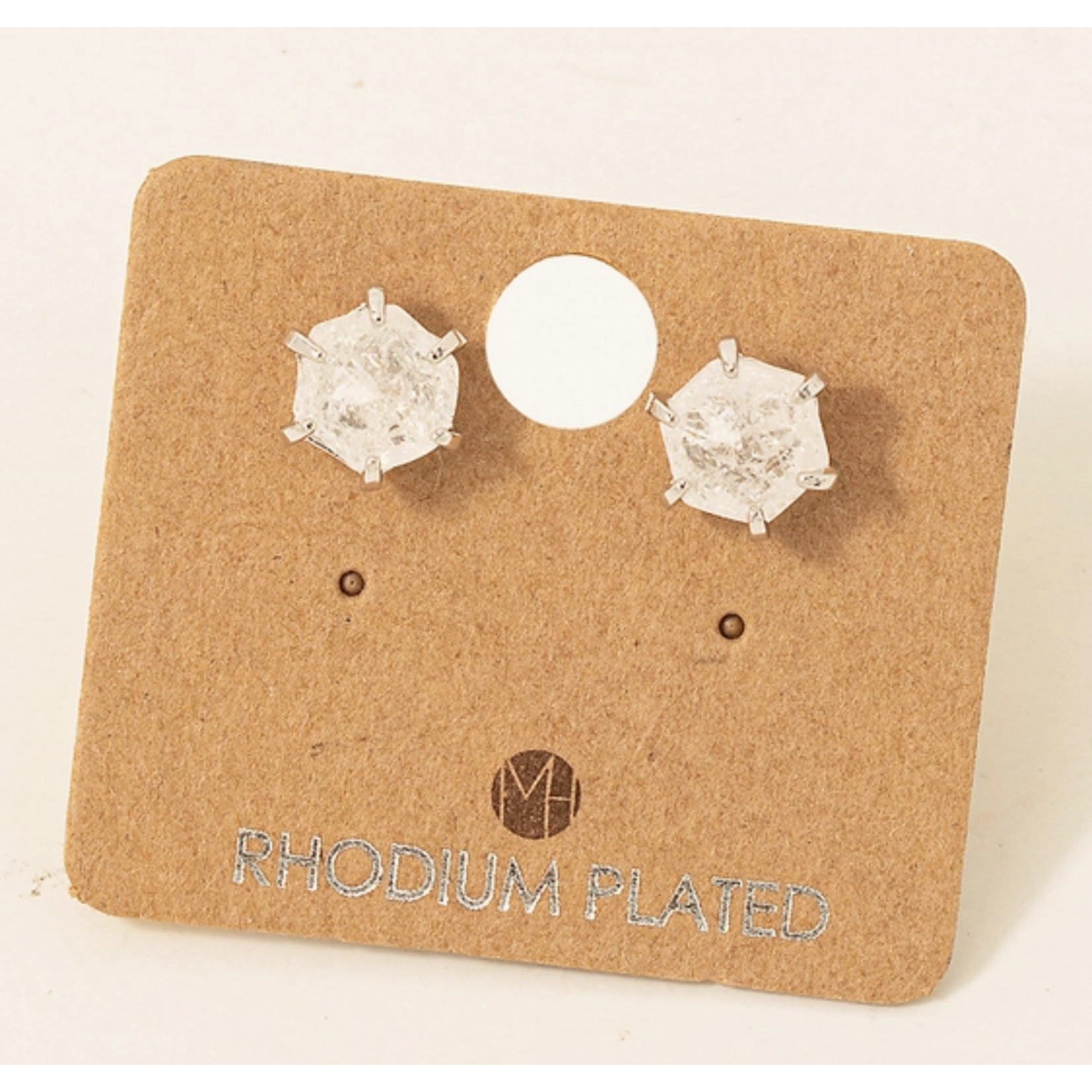 Fame Accessories FA Mini Hexagon Gemstone Stud Earrings Silver