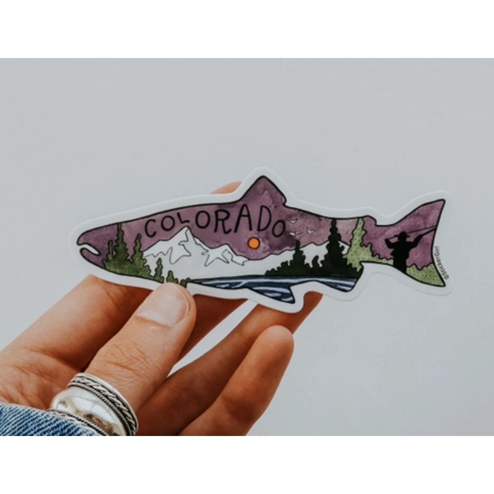 Sticker Girl Sticker Girl  Purple Colorado Fly Fish Outline Vinyl Sticker