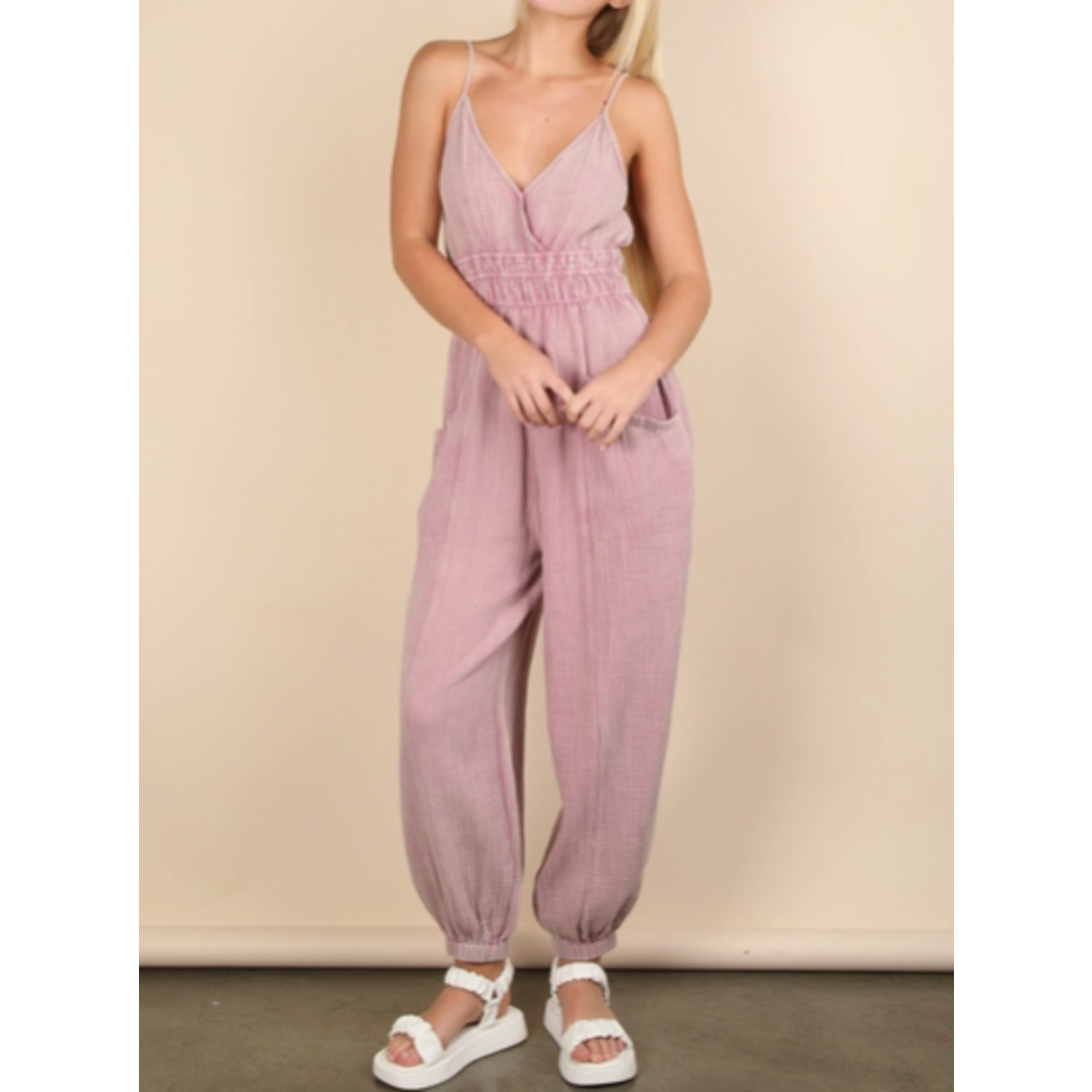 Very J Very J Mineral Washed Cotton Gauze Casual Jumpsuit