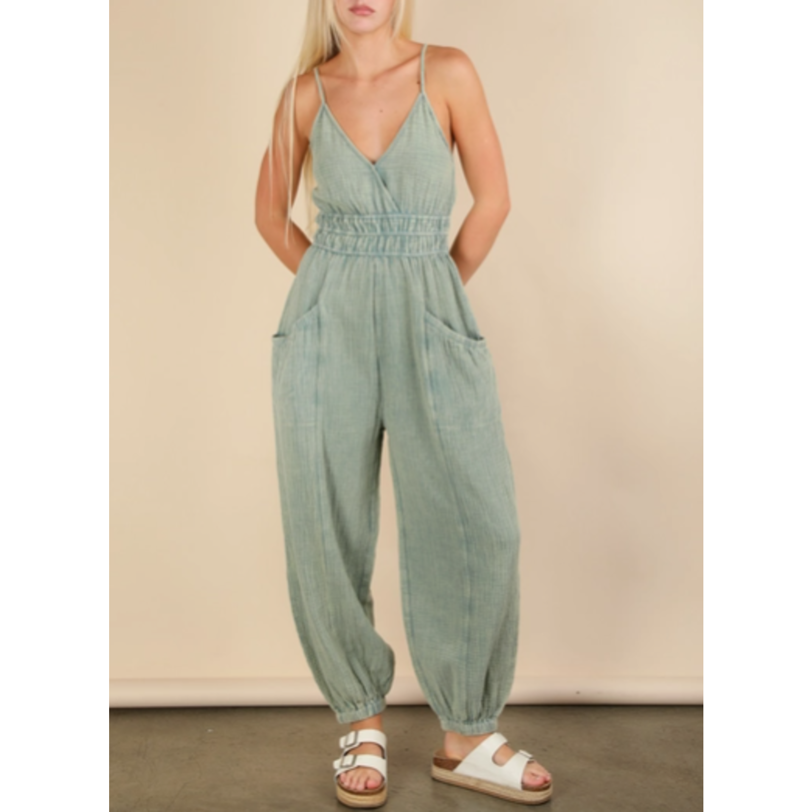 Very J Very J Mineral Washed Cotton Gauze Casual Jumpsuit