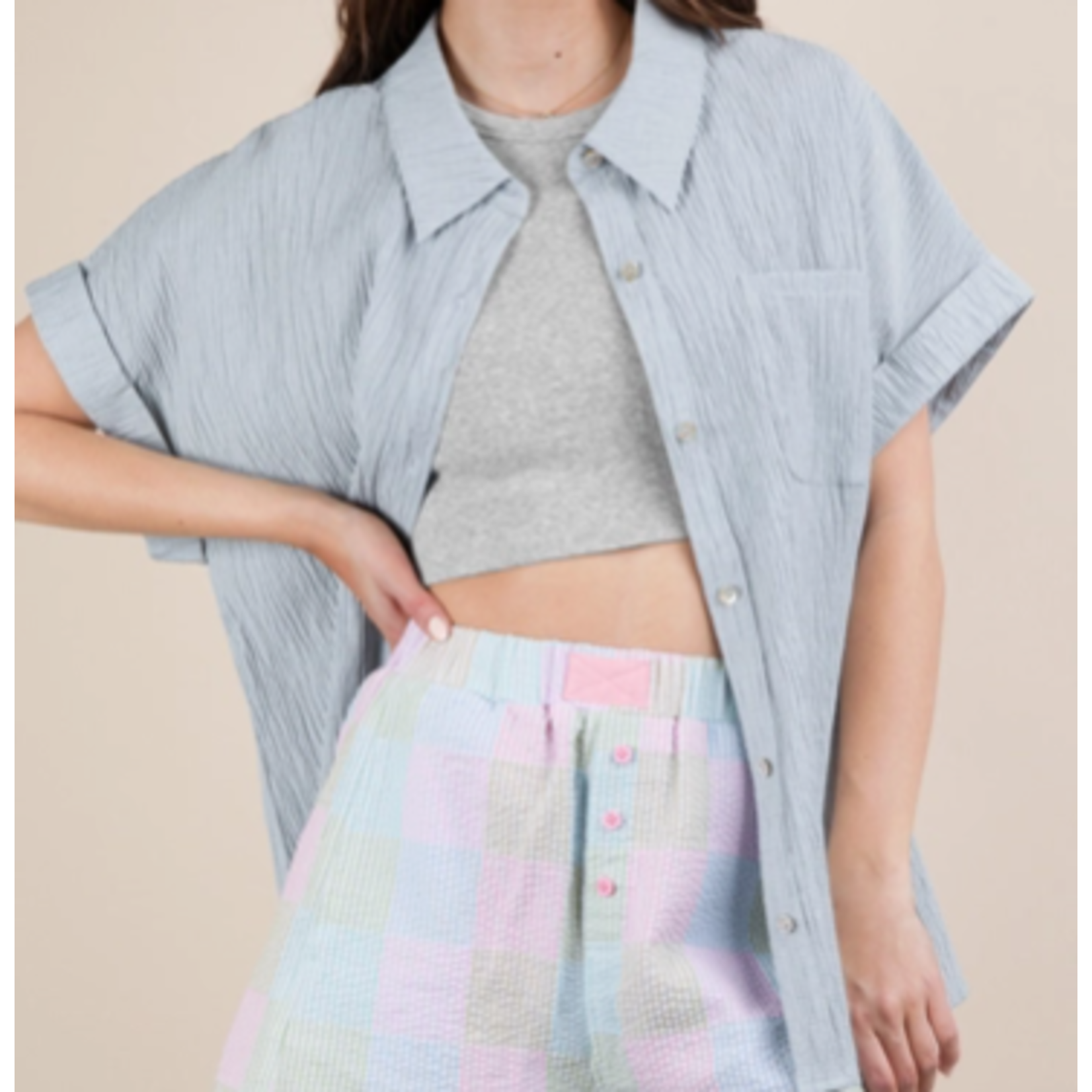Very J Very J Dolman Sleeve Crinkled Woven Shirt