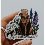 Sticker Girl Sticker Girl  Colorado Brown Bear with Flowers Vinyl Sticker