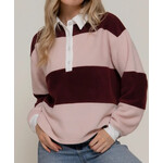 Active Basics AB Long Sleeve Rugby Stripe Fleece Polo Top