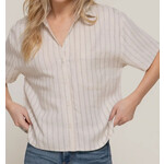 Active Basics AB  Dolman Sleeve Button Down Stripe Linen Shirt