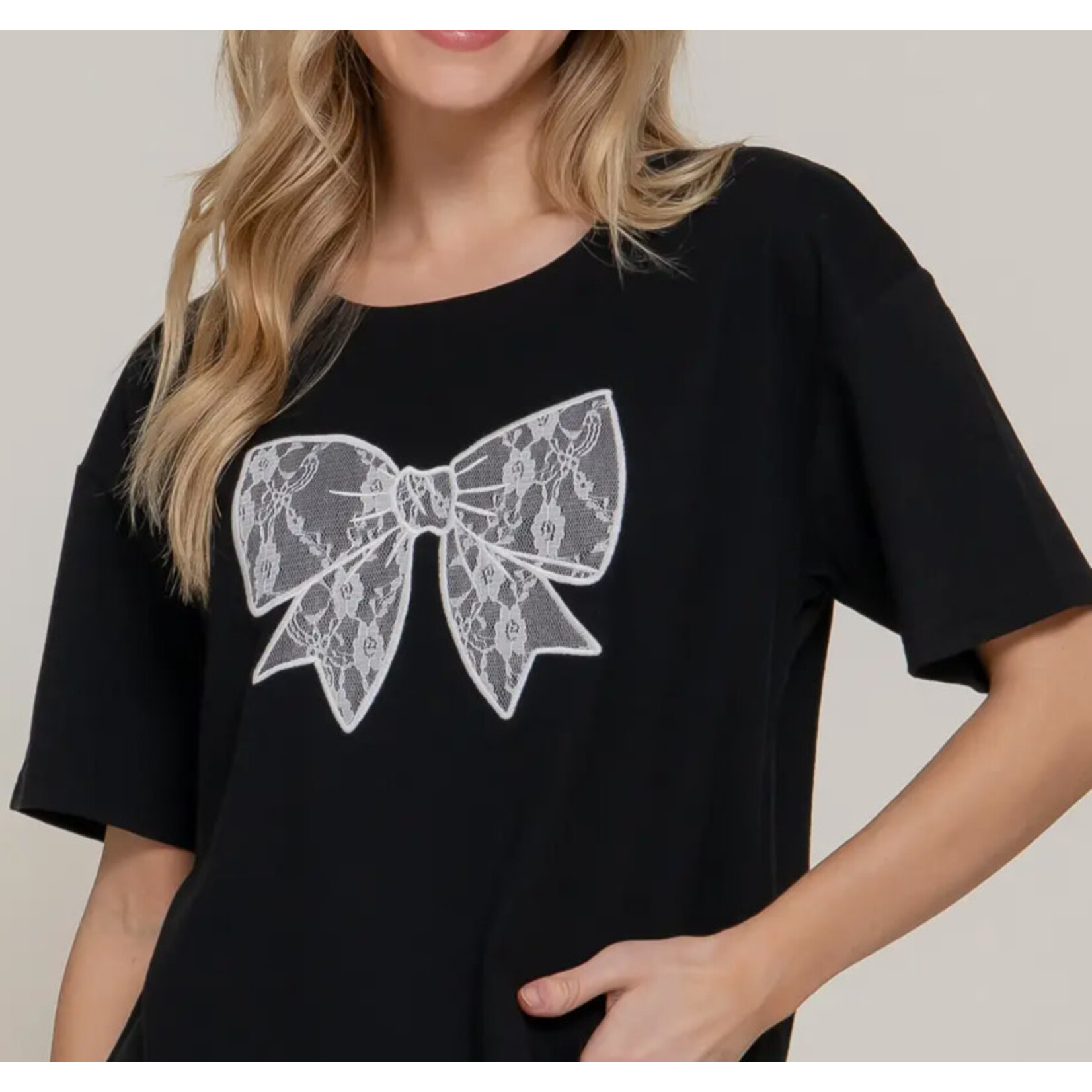 Active Basics AB  Crew Neck Lace Patch Oversize Cotton Jersey Top