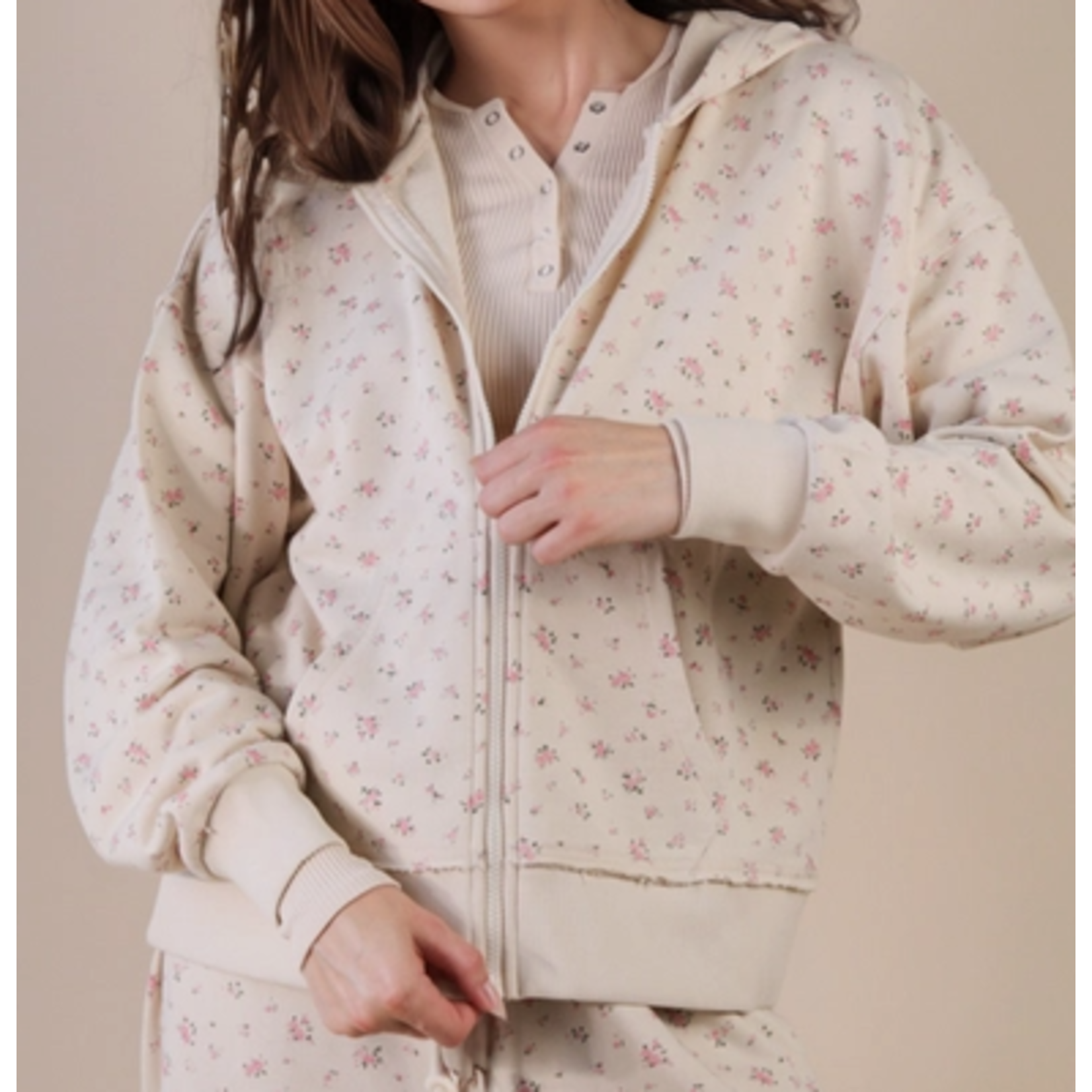 Very J Very J Floral Printed Zip Up Hoodie