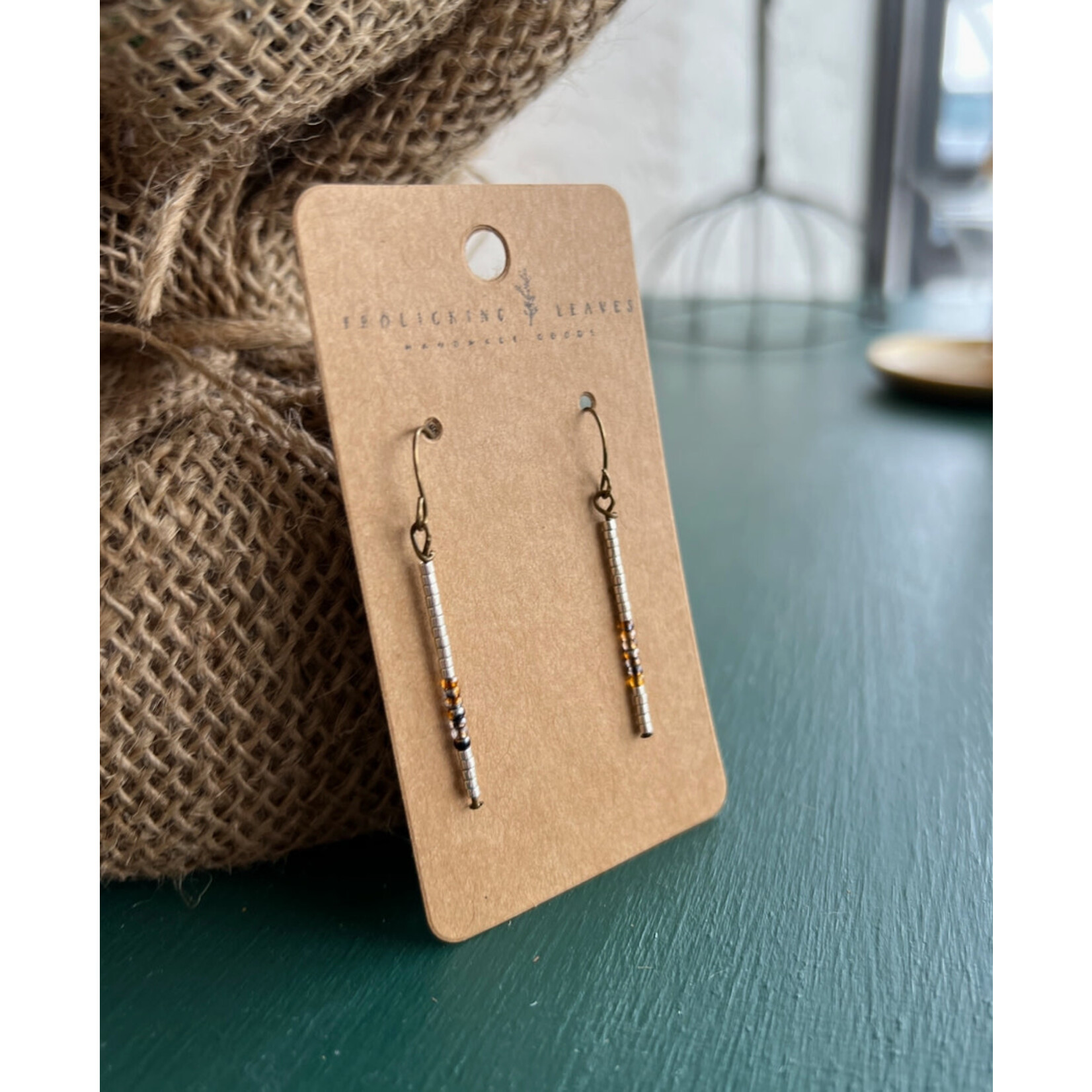 Frolicking Leaves Frolicking Leaves Copper & Silver Pattern Beaded Earrings