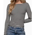 Vanilla Monkey VM Long Slv Boat Neck Stripe Brushed Rib Top
