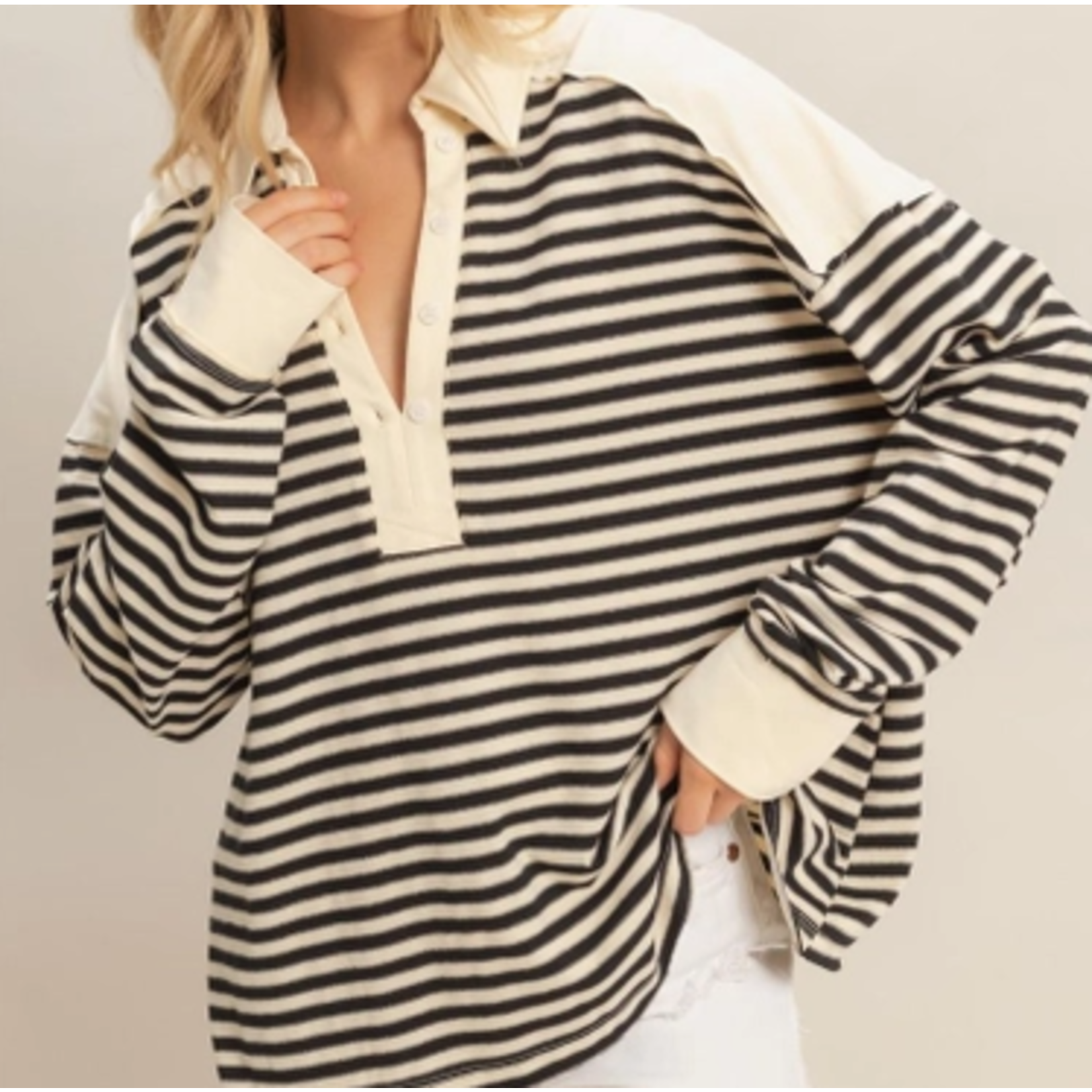 Vanilla Monkey VM Oversized Collared Striped Knit Top