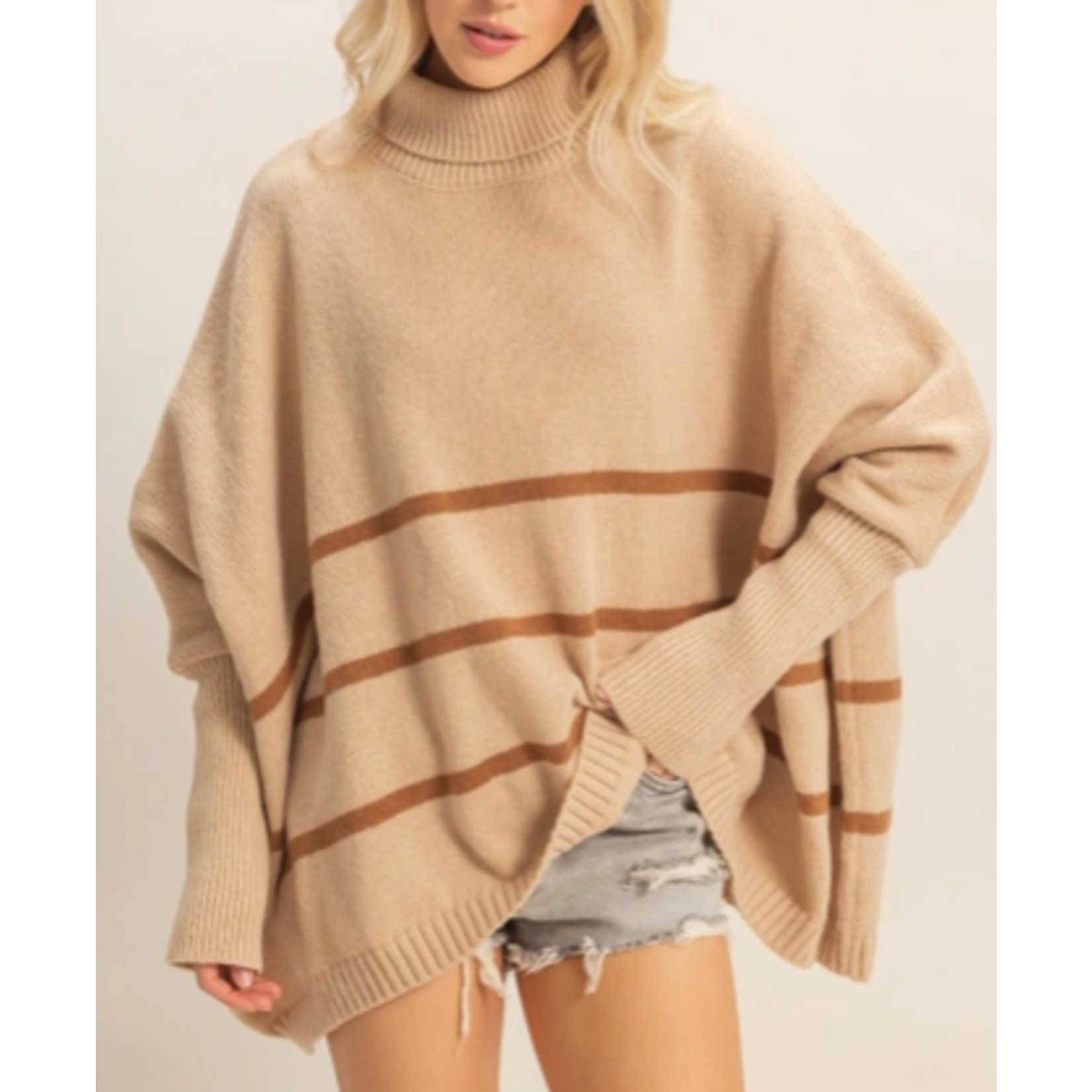 Vanilla Monkey VM Striped Turtle Neck Oversized Sweater