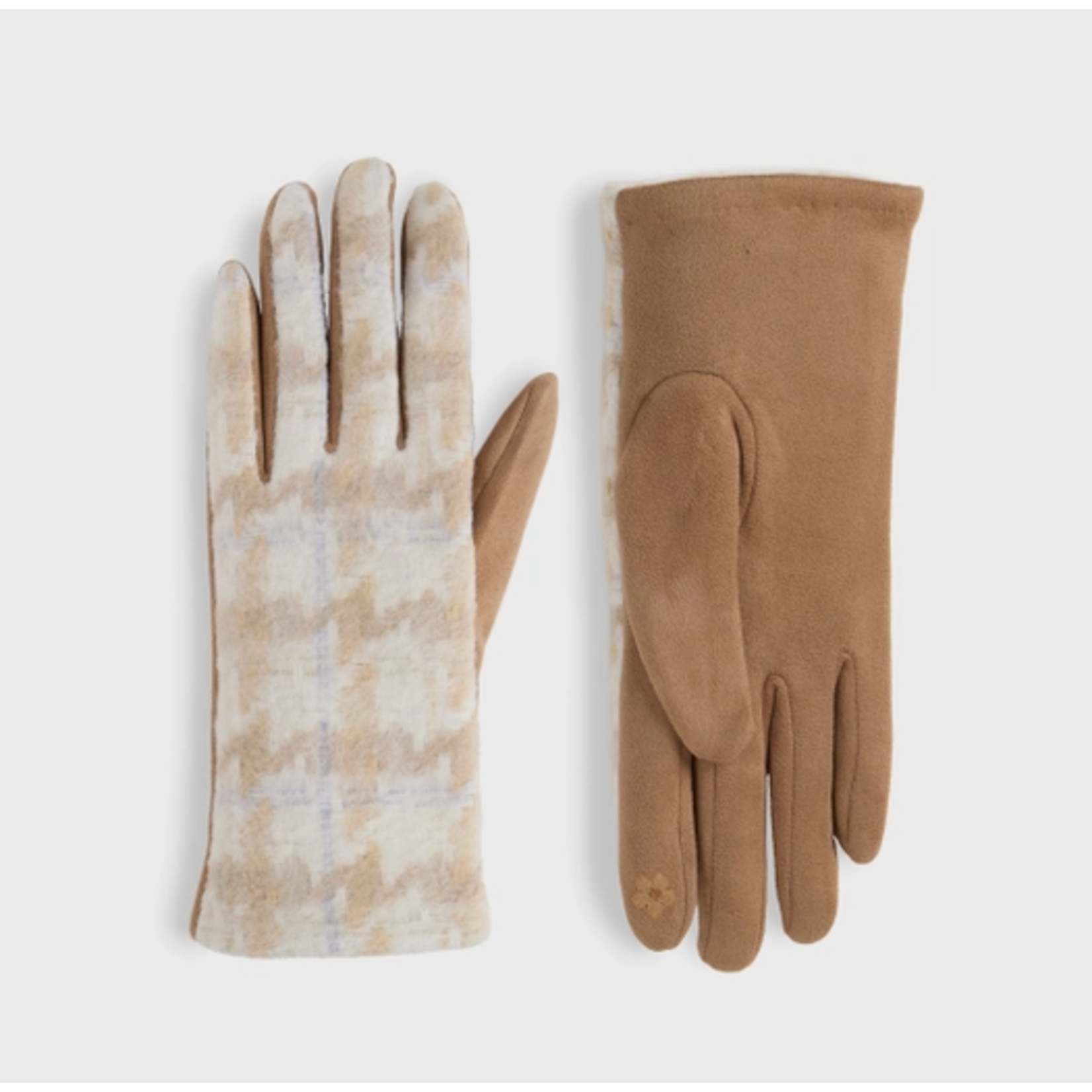 Coco & Carmen C+C Houndstooth Touchscreen Gloves- Tan
