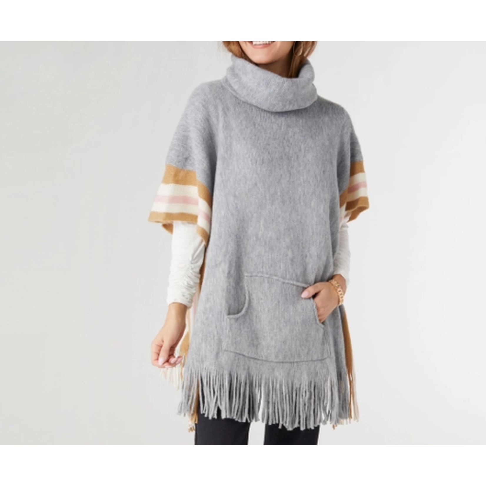 Coco & Carmen C+C Myrna Turtleneck Poncho with Border Stripes