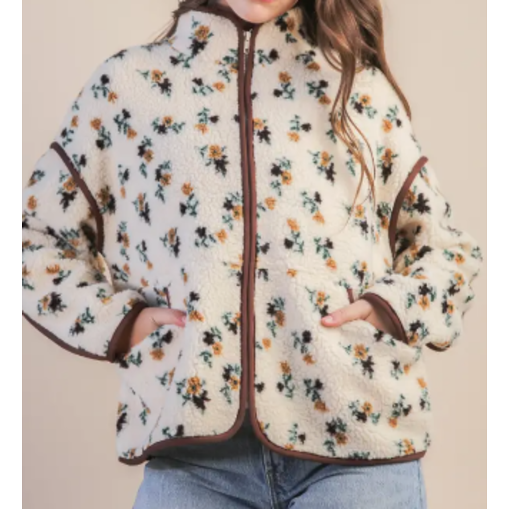 Very J Very J Floral Printed Fleece Sherpa Jacket