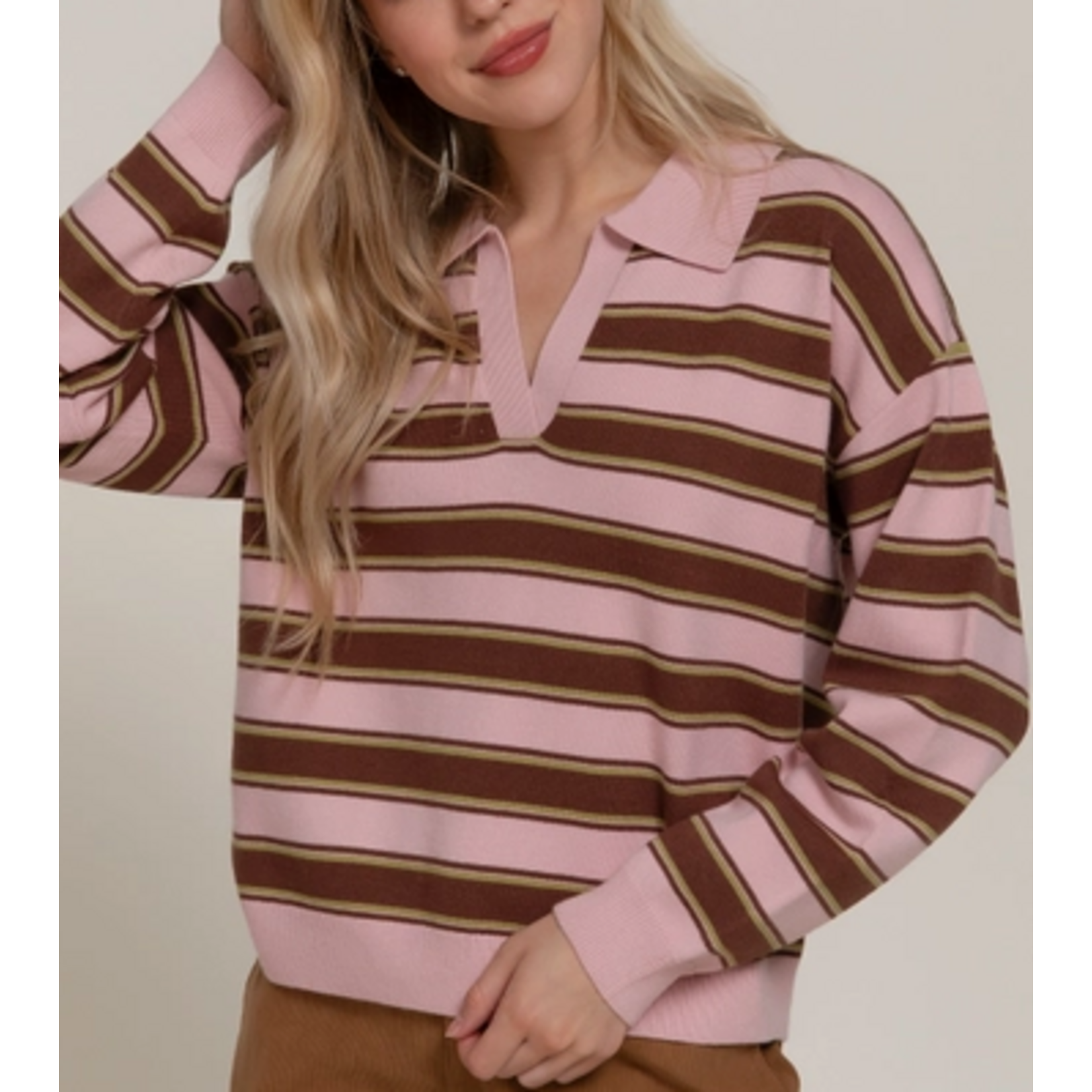 Active Basics AB Long Sleeve Multi Stripe Polo Sweater