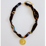 Ellison+Young E&Y Luxe Print Medallion Pendant Scarf Necklace Black