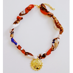 Ellison+Young E&Y Luxe Print Medallion Pendant Scarf Necklace Orange