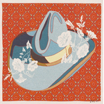 Caroline Clark CClark Blue and Red Cowboy Hat Floral Art Print 12X12