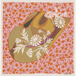 Caroline Clark CClark Brown and Pink Cowboy Hat Floral Art Print 12X12