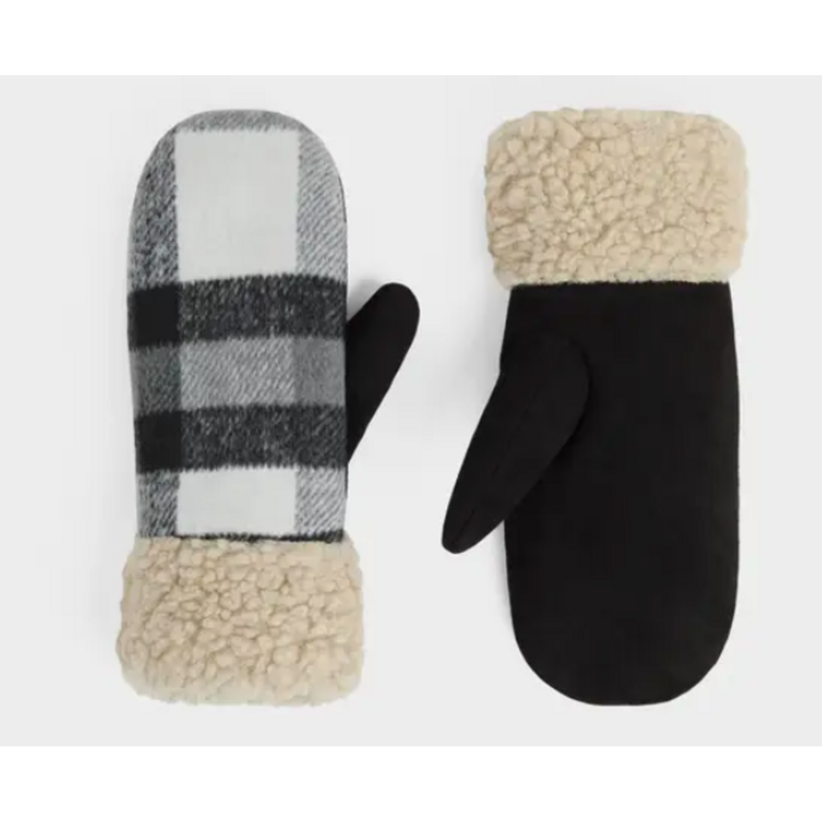 Coco & Carmen C&C Sherpa Cuff Plaid Mitten Black/White