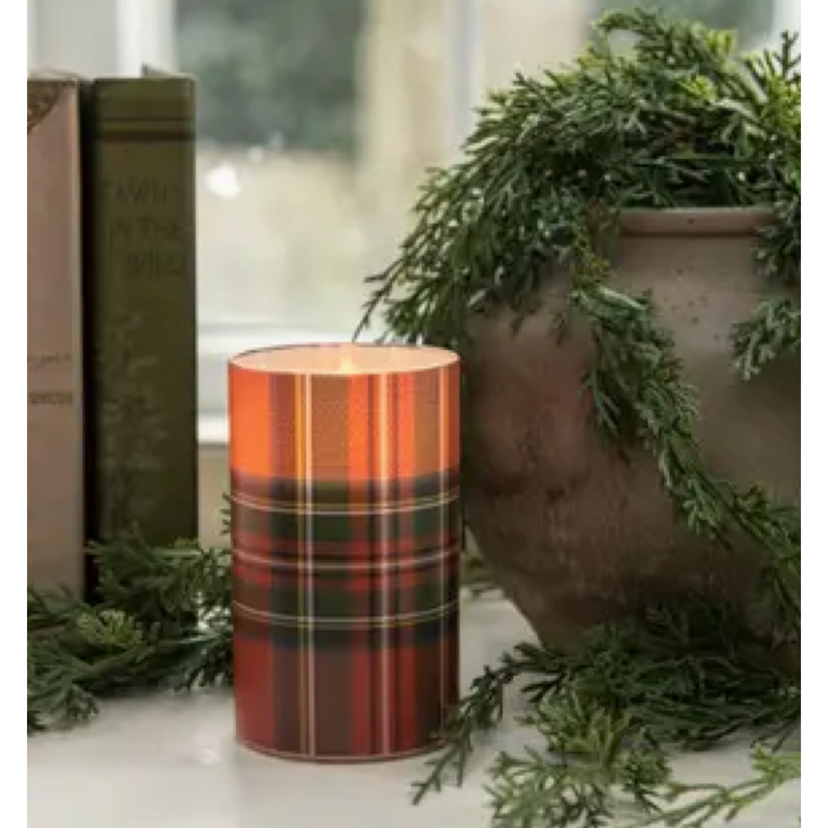 Ragon House Ragon House 5" Red Tartan 3D Flame Glass Candle