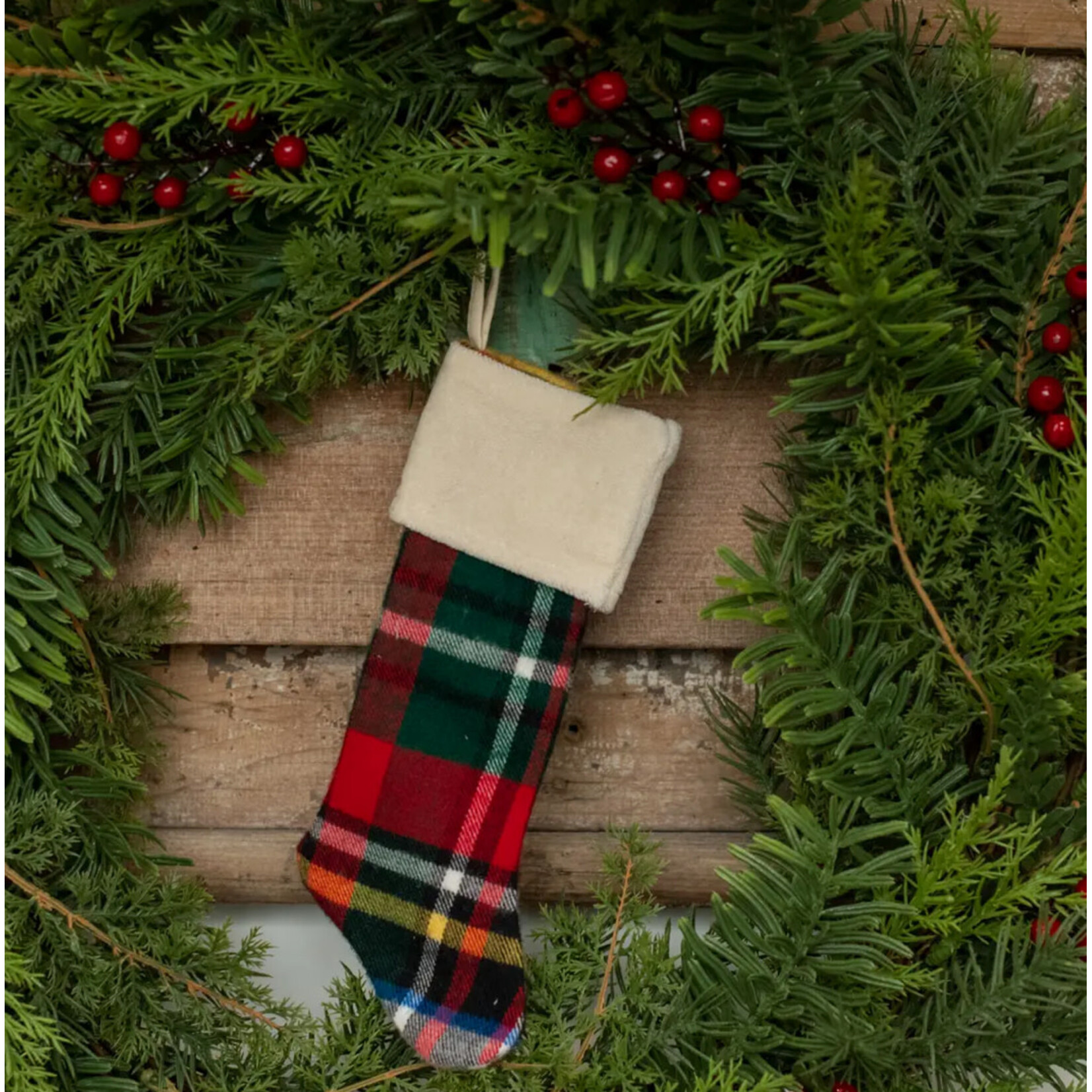 Ragon House Ragon House 8" Tartan Stocking Ornament w/ Cream Cuff