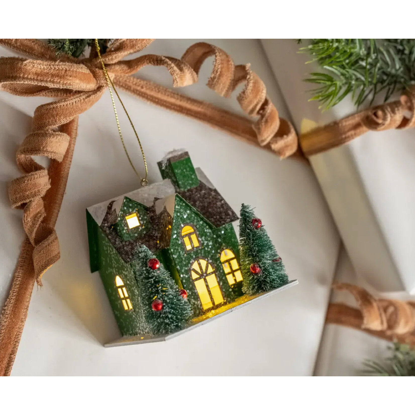 Ragon House Ragon House Green Lighted House Ornament