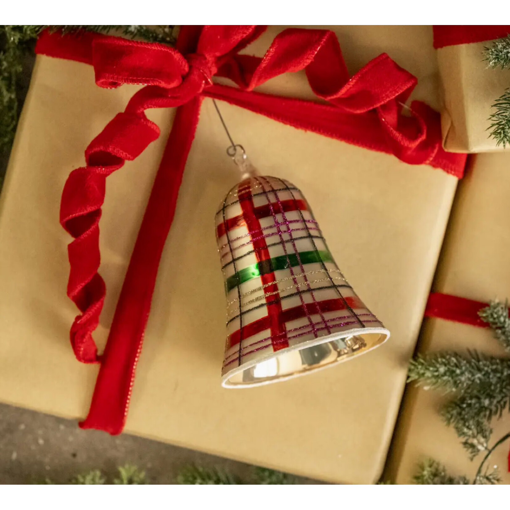Ragon House Ragon House Plaid Glass Bell Ornament