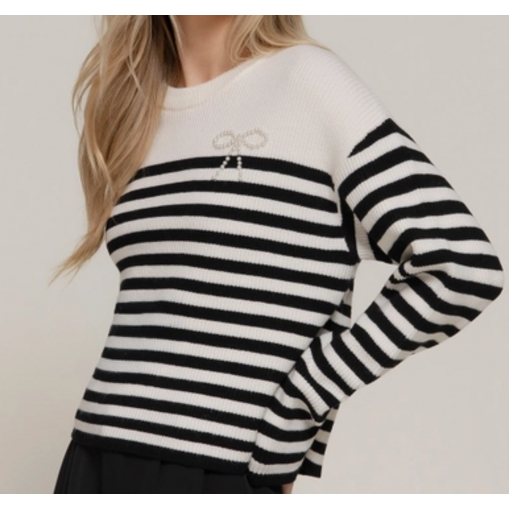 Active Basics AB Pearl Bow Detail Stripe Sweater