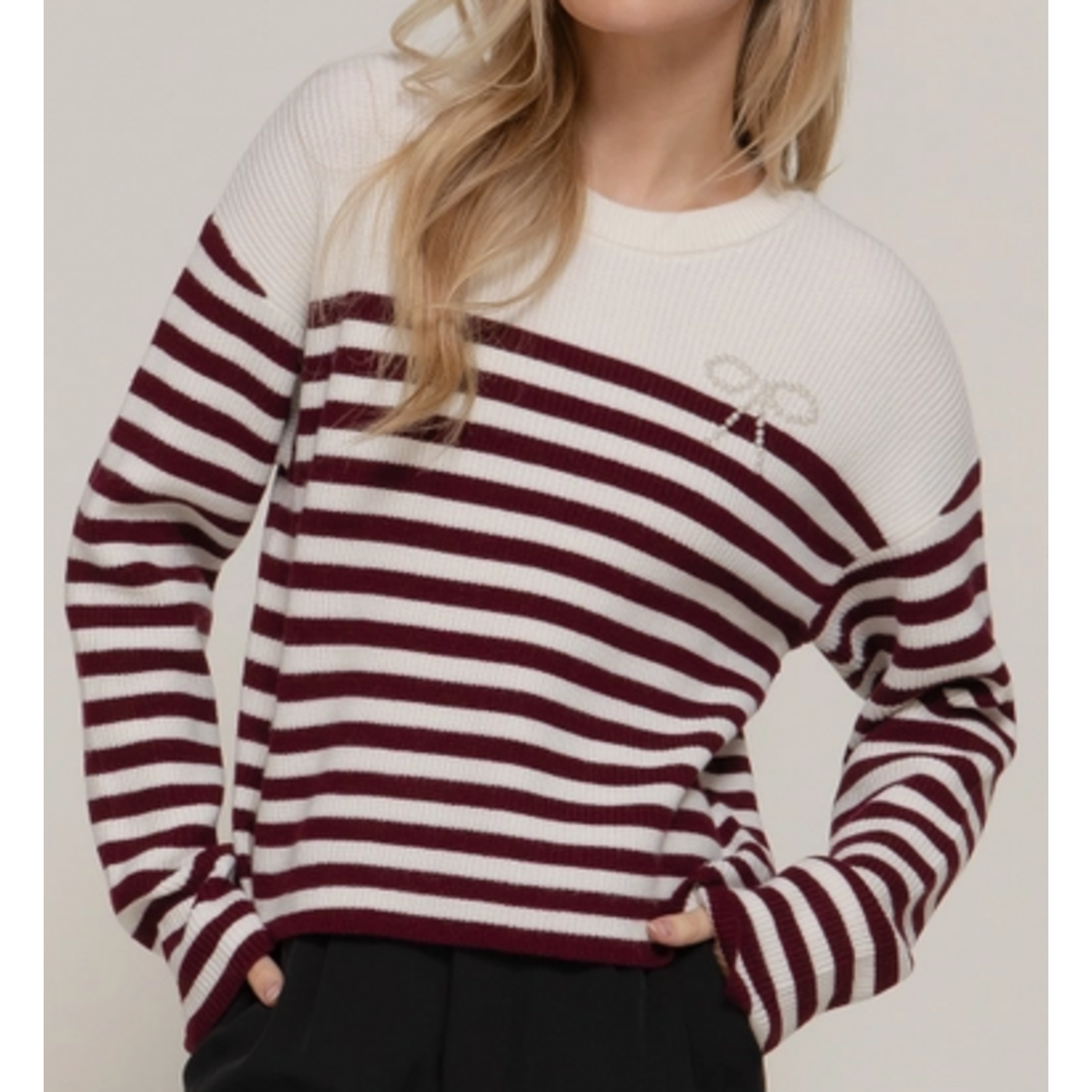Active Basics AB Pearl Bow Detail Stripe Sweater