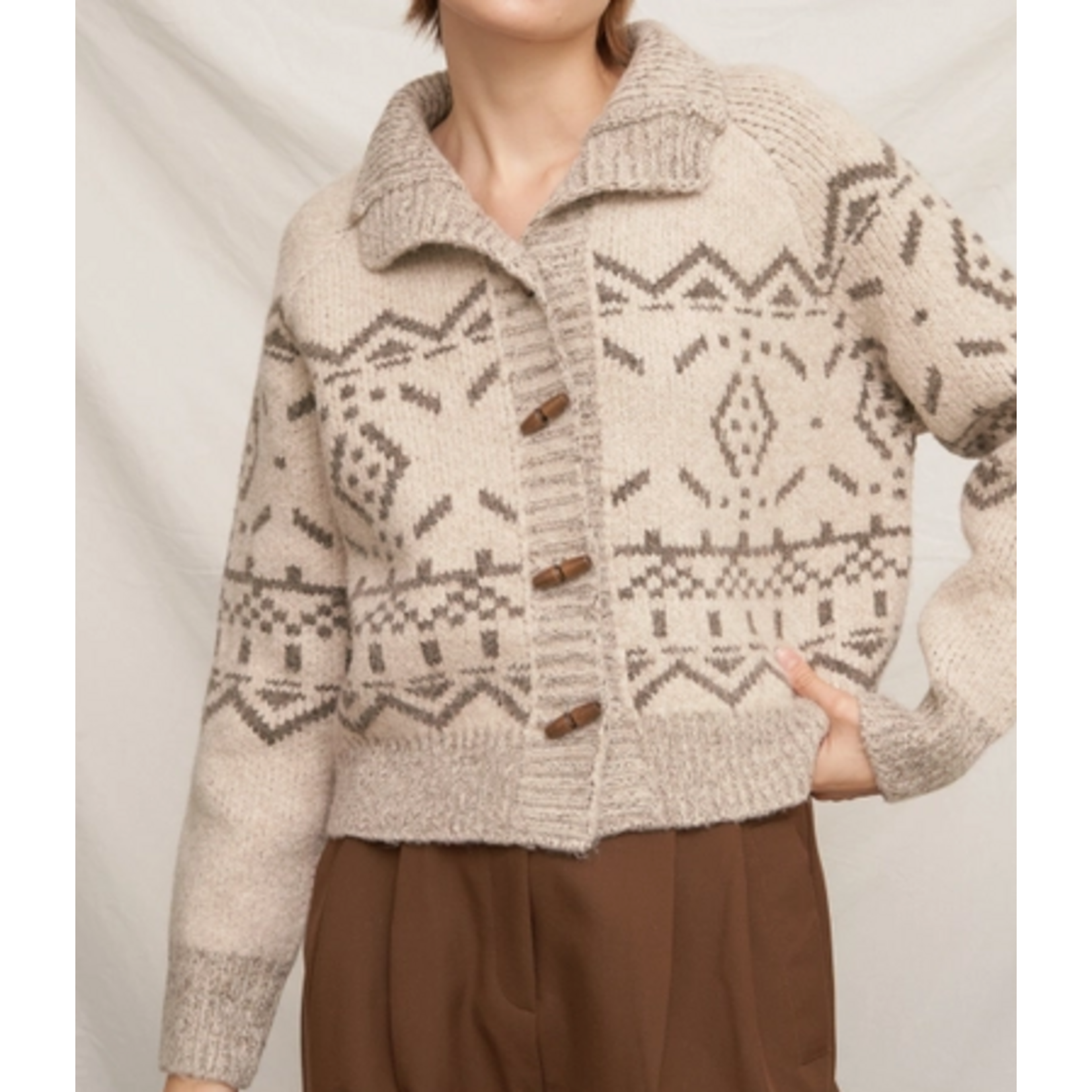 En Creme En Creme Fair Isle Printed Sweater Cardigan