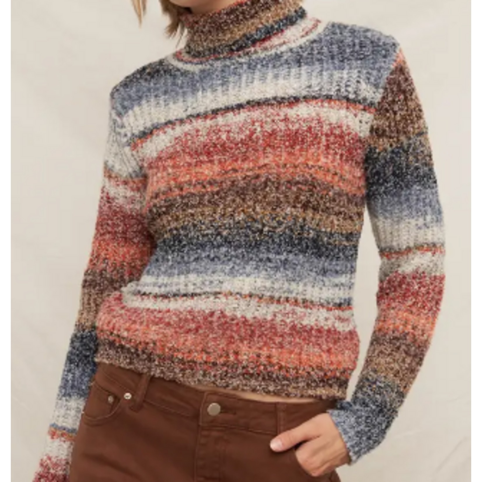 En Creme En Creme  Multicolor Striped Turtleneck Sweater