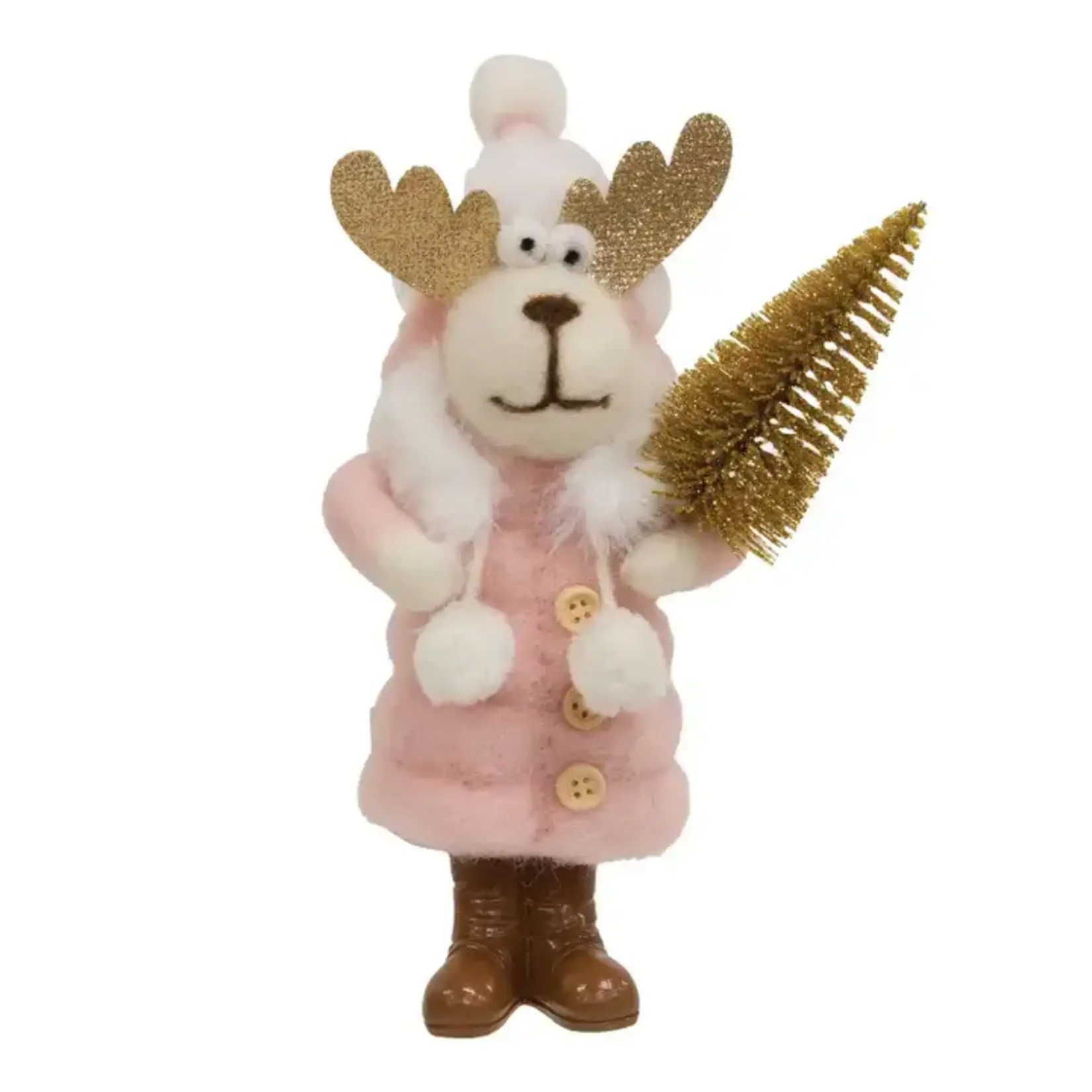 Bright Ideas Bright Ideas Moose in Pink Puffer Coat Felted Ornament