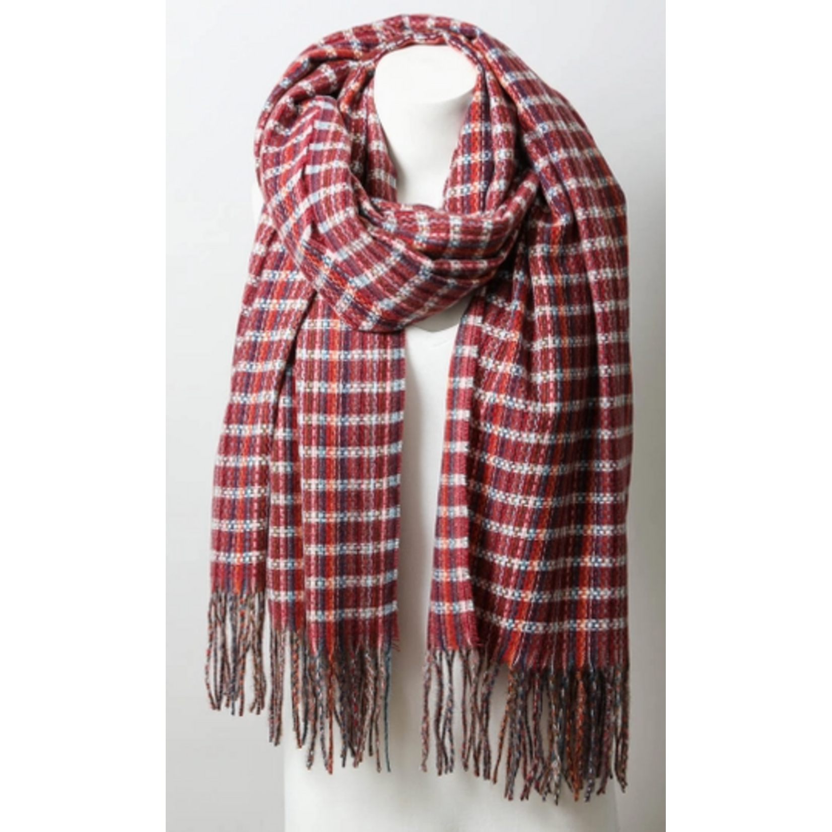 Leto Accessories Leto Cozy Tartan Tassel Scarf
