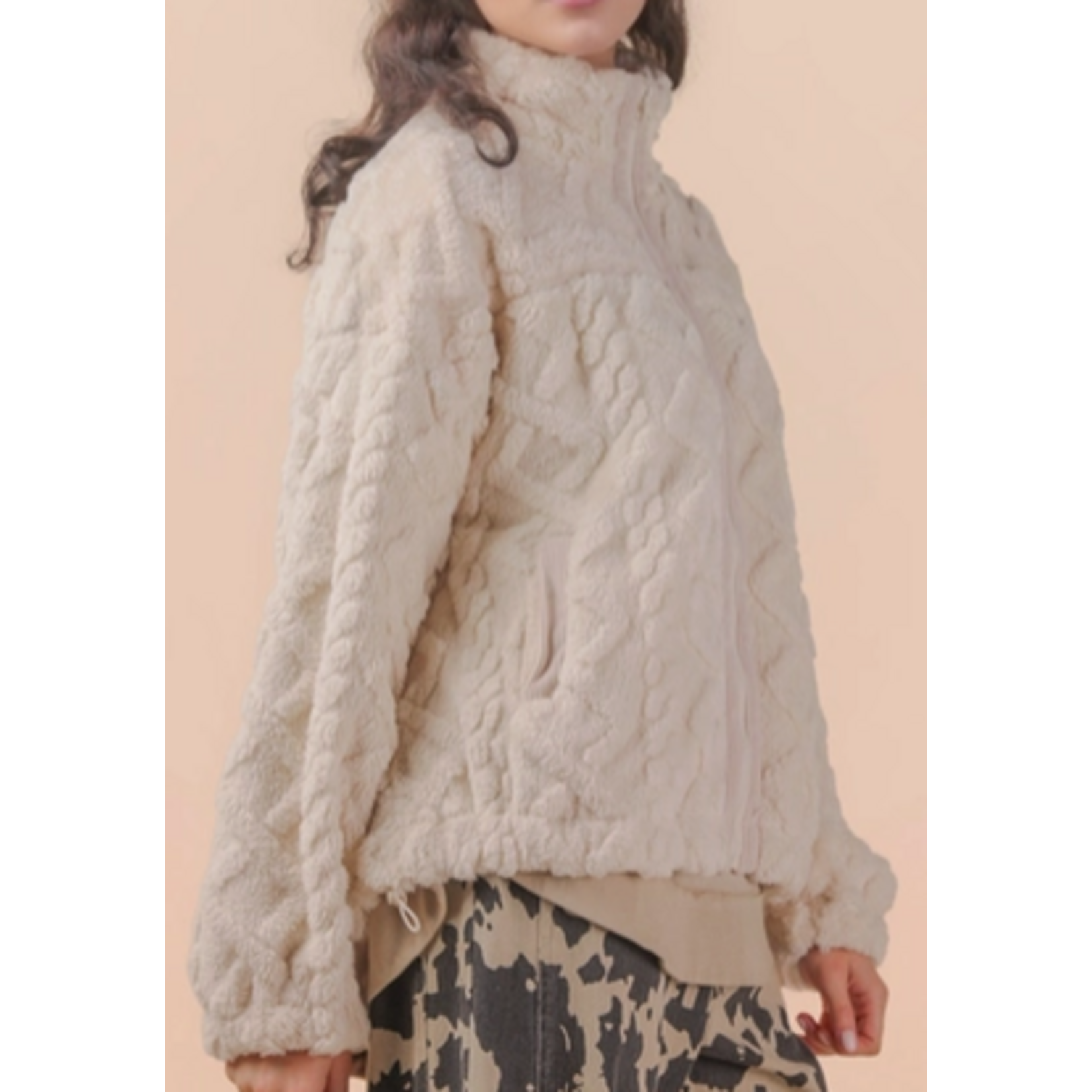 Very J Very J Cozy Cable Zip Up Jacket