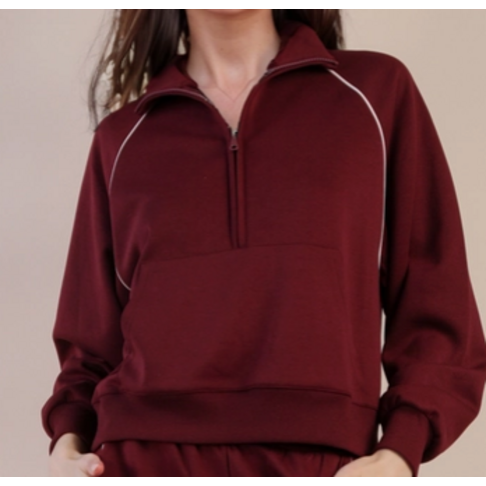 Very J Very J Piping  Knit 1/2 Zip