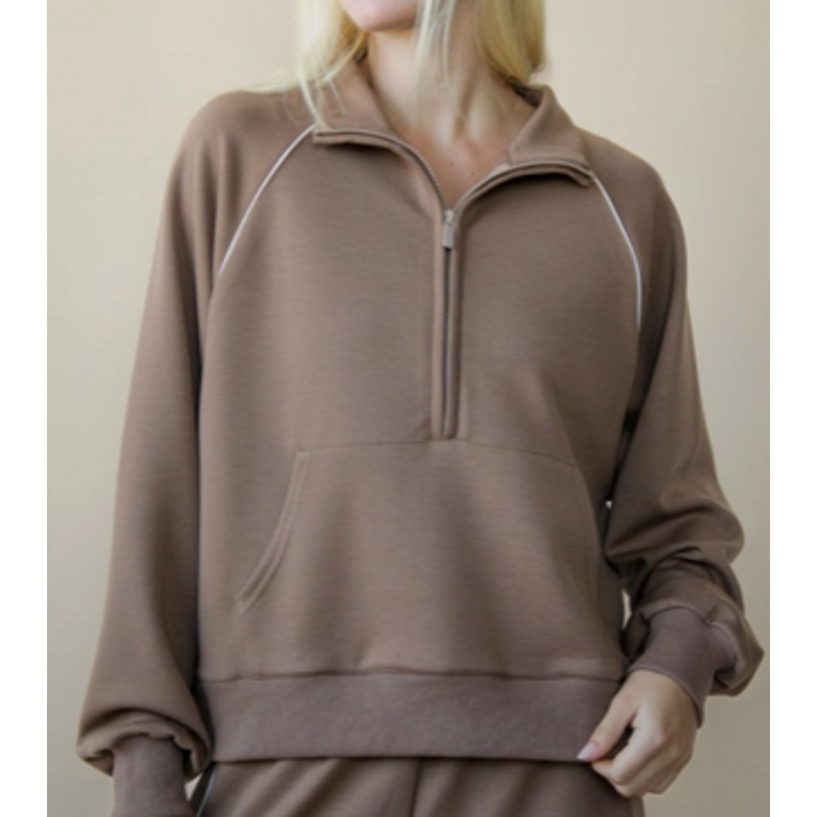 Very J Very J Piping  Knit 1/2 Zip