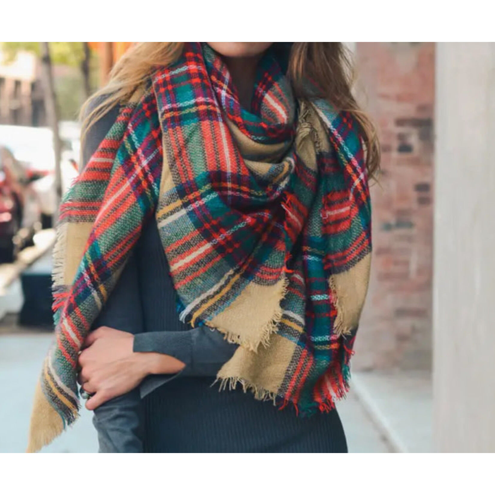 Leto Accessories Leto Warm Frayed Edge Flannel Scarf