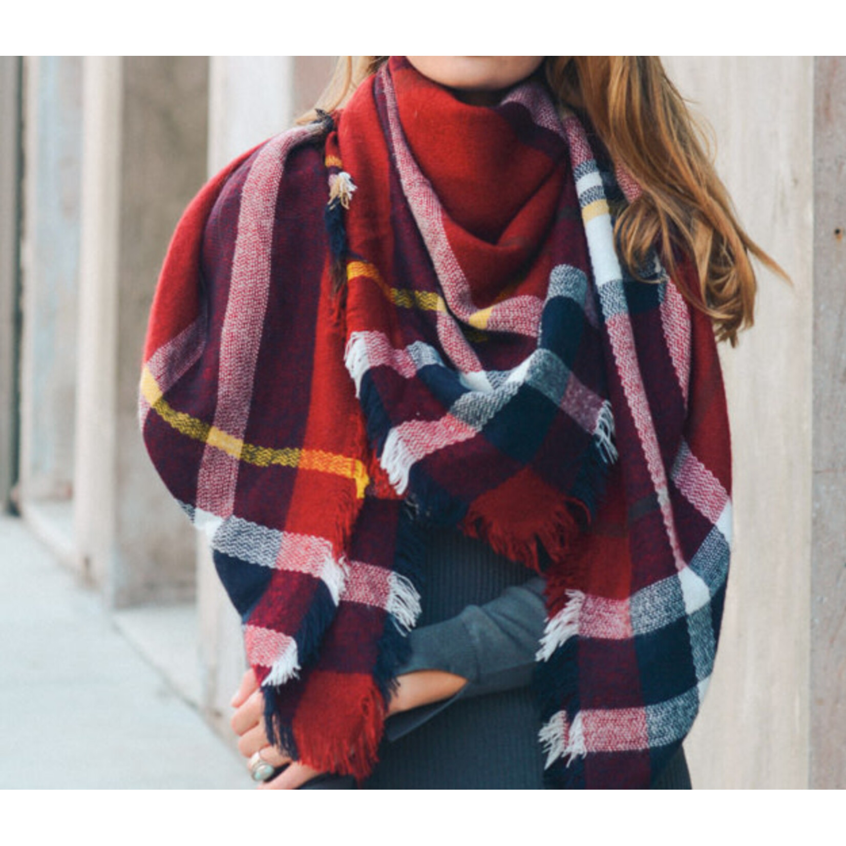 Leto Accessories Leto Warm Frayed Edge Flannel Scarf