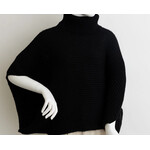 Leto Accessories Leto Turtleneck Ribbed Knit Poncho Black O/S