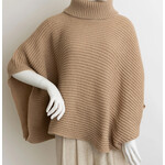 Leto Accessories Leto Turtleneck Ribbed Knit Poncho Oatmeal O/S