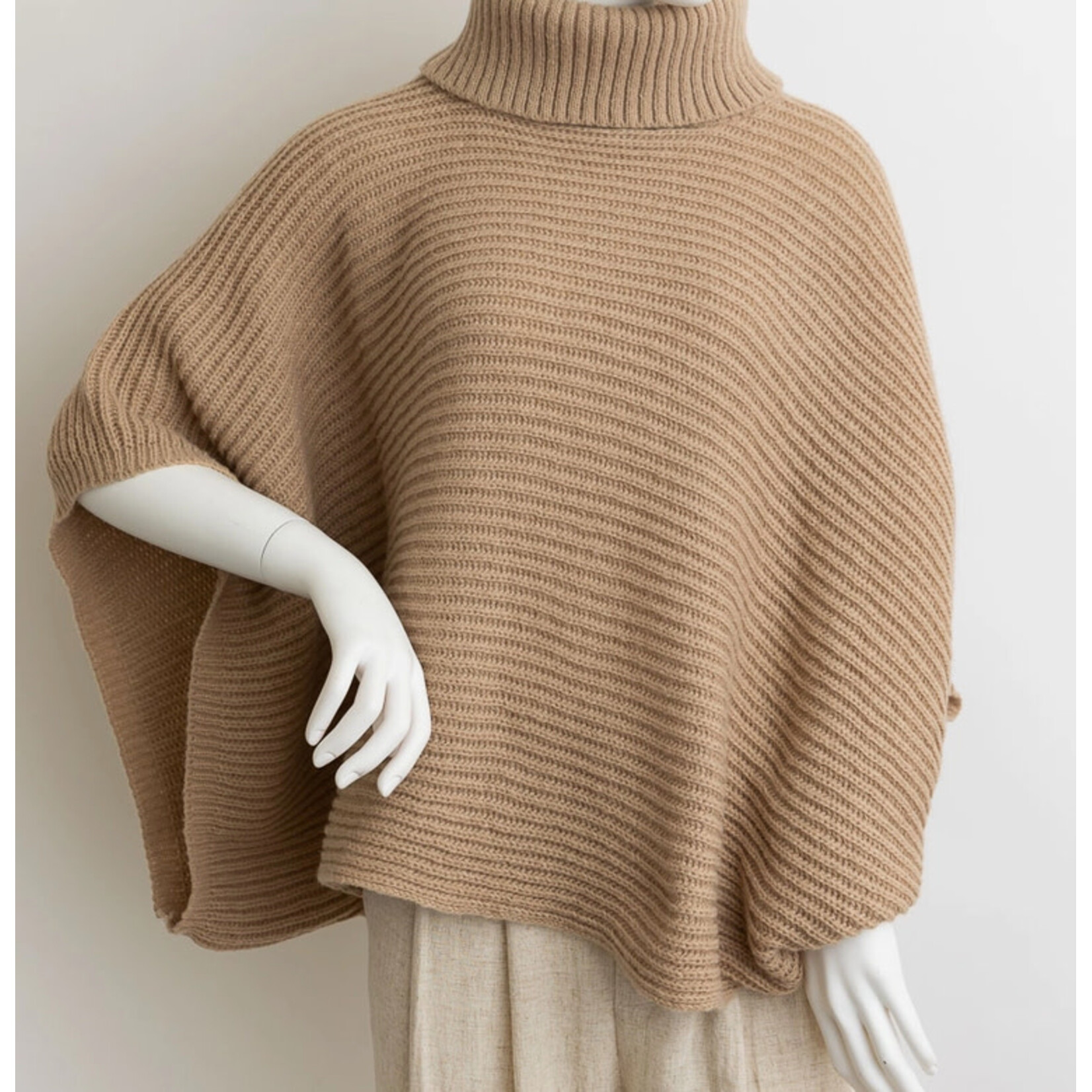 Leto Accessories Leto Turtleneck Ribbed Knit Poncho Oatmeal O/S